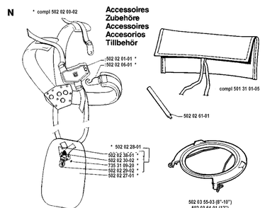 Accessories 2 Diagram and Parts List for 265RX 19921800001-19954500000 Husqvarna Brush Cutter