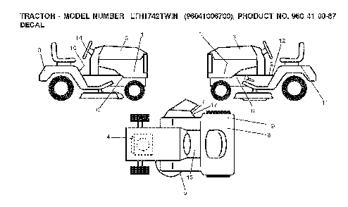 Decals Diagram and Parts List for LTH1742TWIN (96041006700)(2008-01) Husqvarna Lawn Tractor