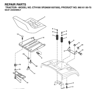 Seat Diagram and Parts List for CTH180XP (96061007500)(2006-03) Husqvarna Lawn Tractor