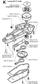 Gear Housing Diagram and Parts List for 225H75 19980900001-20022200000 Husqvarna Hedge Trimmer