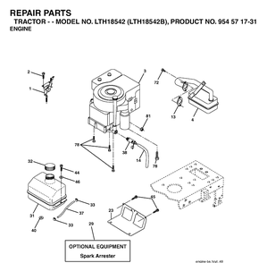 Engine Diagram and Parts List for LTH18542-LTH18542B 2004-03 Husqvarna Lawn Tractor