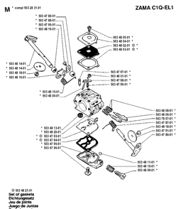 Carburetor Details Diagram and Parts List for 45 19912200001-19952300000 Husqvarna Chainsaw