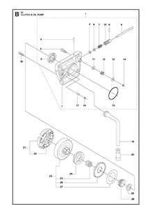 Clutch And Oil Pump 2 Diagram and Parts List for 61  Husqvarna Chainsaw
