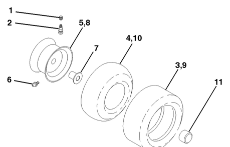 Wheels And Tires Diagram and Parts List for LTH130 (954140005B)(1997-12) Husqvarna Lawn Mower