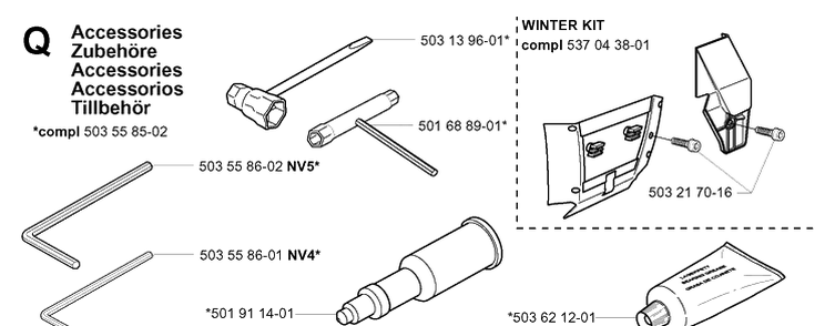 Accessories Diagram and Parts List for 385XP 20034000001-20051000000 Husqvarna Chainsaw