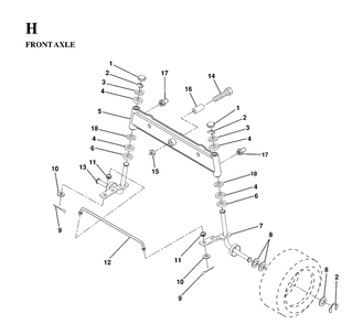 Front Axle Diagram and Parts List for LTH130 (HE13H36D)(1997-03) Husqvarna Lawn Tractor