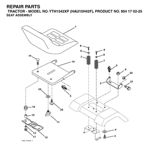 Seat Diagram and Parts List for YTH1542XP (HAU15H42F)(2004-09) Husqvarna Lawn Tractor