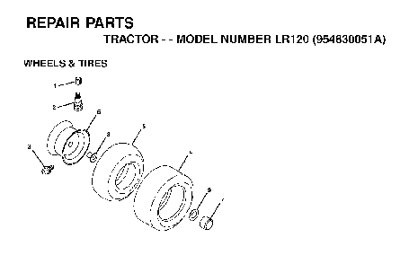 Wheels And Tires Diagram and Parts List for LR120 (954830051A)(1995-08) Husqvarna Lawn Tractor