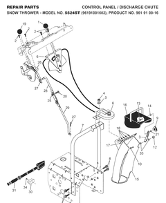 Control Panel And Discharge Chute Diagram and Parts List for 5524ST (96191001602)(2007-10) Husqvarna Snow Blower