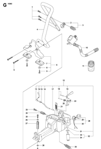 Fuel Tank And Handle Diagram and Parts List for K960 2007-10 Husqvarna Lawn Tractor Accessories