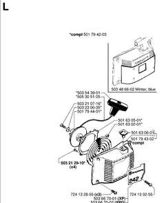 Starter Diagram and Parts List for 242 19981800001-20013500000 Husqvarna Chainsaw