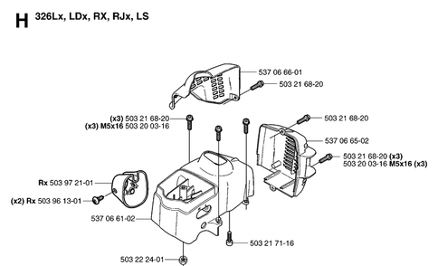 Cylinder Cover Diagram and Parts List for 323R 20070100001-20144900000 Husqvarna Brush Cutter