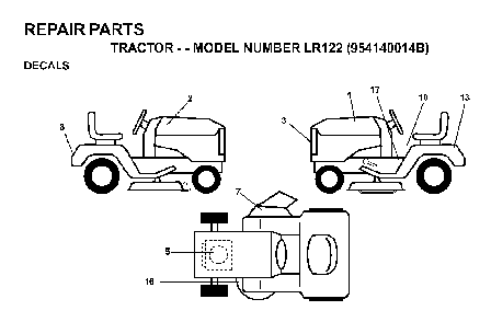 Decals Diagram and Parts List for LR122 (954140014B)(1999-03) Husqvarna Lawn Tractor