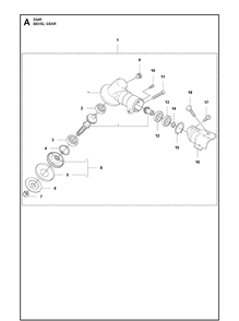 Bevel Gear Diagram and Parts List for 524R 2020-11 Husqvarna Brush Cutter