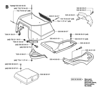 Hood Diagram and Parts List for RIDER16 (953521401)(2006-01) Husqvarna Lawn Mower