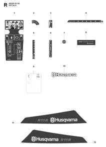 Decals Diagram and Parts List for R11R (966830401)(2009-04) Husqvarna Lawn Tractor