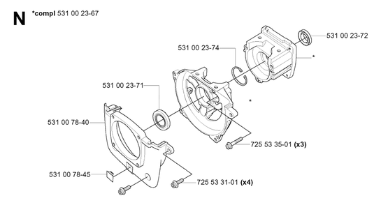 Crankcase Diagram and Parts List for 132R 20050100001 & Above Husqvarna Trimmer