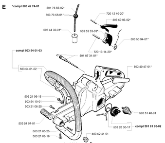 Fuel Tank And Handle Diagram and Parts List for 262XP 19960100001-19981400000 Husqvarna Chainsaw