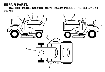 Decals Diagram and Parts List for YTH2148B (954571960)(2004-03) Husqvarna Lawn Tractor