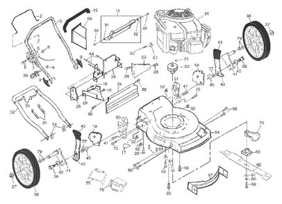 General Assembly Diagram and Parts List for 6522CH (954222725-B)(2001-10) Husqvarna Lawn Mower