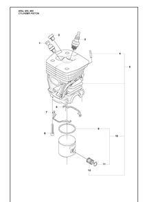Cylinder Piston Diagram and Parts List for 455E 2009-10 Husqvarna Chainsaw