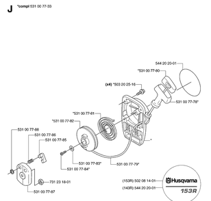 Starter Diagram and Parts List for 143R 20070100001-Current Husqvarna Brush Cutter