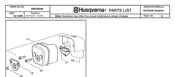 Muffler Diagram and Parts List for 142 20064900001-20070100000 Husqvarna Chainsaw