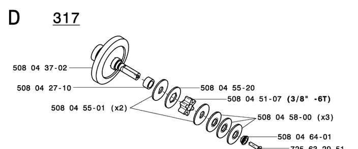 Clutch Diagram and Parts List for 317 20050100001-20053600000 Husqvarna Chainsaw