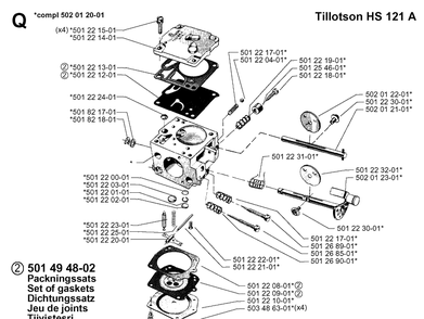 Carburetor Details Diagram and Parts List for 265RX 19954500001-19991000000 Husqvarna Brush Cutter