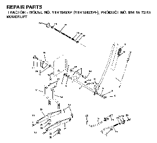 Mower Lift / Deck Lift Diagram and Parts List for YTH1542XPF (954567253)(2002-03) Husqvarna Lawn Tractor