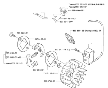 Ignition / Flywheel / Clutch Diagram and Parts List for 322L 2001-01 Husqvarna Trimmer