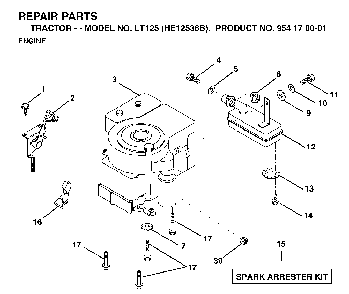Engine Diagram and Parts List for LT125 (HE12536B, 954170001)(1996-10) Husqvarna Lawn Tractor
