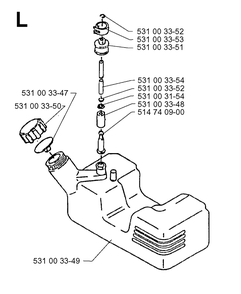 Fuel Tank Diagram and Parts List for 140B 19960900001-19974000000 Husqvarna Leaf Blower / Vacuum