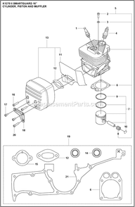 Cylinder Piston And Muffler Diagram and Parts List for K1270II  Husqvarna Concrete Saw