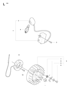 Ignition System Diagram and Parts List for 355FXT 20073100001-20082700000 Husqvarna Brush Cutter