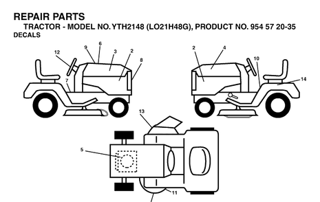Decals Diagram and Parts List for YTH2148-LO21H48G 2004-04 Husqvarna Lawn Tractor