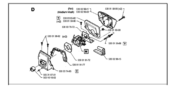Carburetor And Air Filter Diagram and Parts List for 36 19941800001 & Above Husqvarna Chainsaw