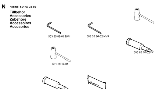 Accessories Diagram and Parts List for 262XP 19960100001-19981400000 Husqvarna Chainsaw