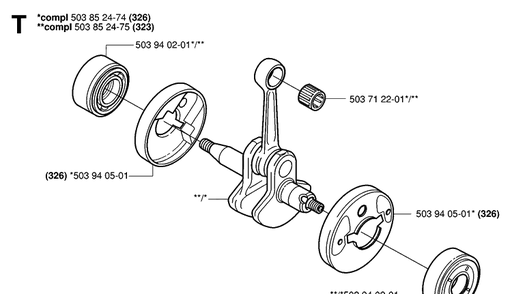 Crankshaft Diagram and Parts List for 326RX 20061400001-20070100000 Husqvarna Brush Cutter