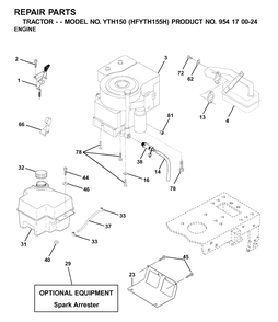 Engine And Cutting Equipment Diagram and Parts List for YTH150 (954170024-H)(2001-03) Husqvarna Lawn Tractor
