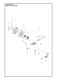 Clutch And Oil Pump Diagram and Parts List for 460 RANCHER II Husqvarna Chainsaw
