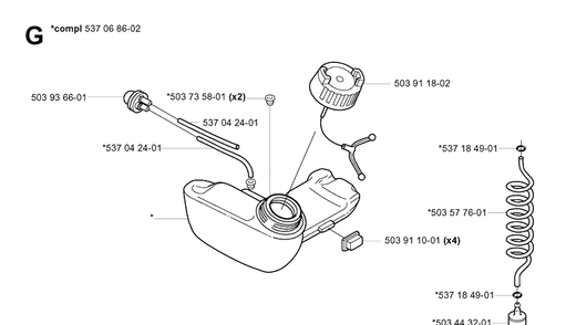 Fuel Tank Diagram and Parts List for 326P 20042300001-20062700000 Husqvarna Pole Saw