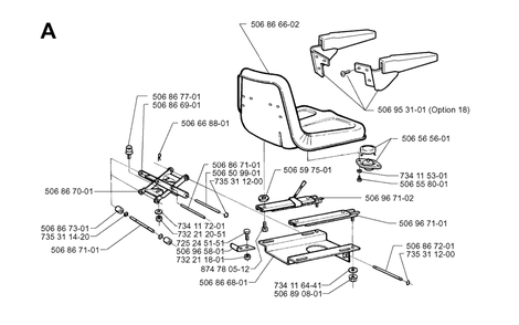 Seat Diagram and Parts List for PF20 1998-10 Husqvarna Lawn Tractor