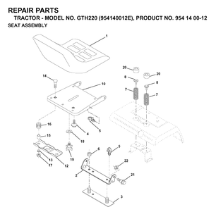Seat Diagram and Parts List for GTH220 (954140012E)(1998-09) Husqvarna Lawn Tractor
