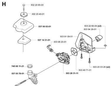 Carburetor And Air Filter Diagram and Parts List for 326C 20010900001-20020500000 Husqvarna Edger