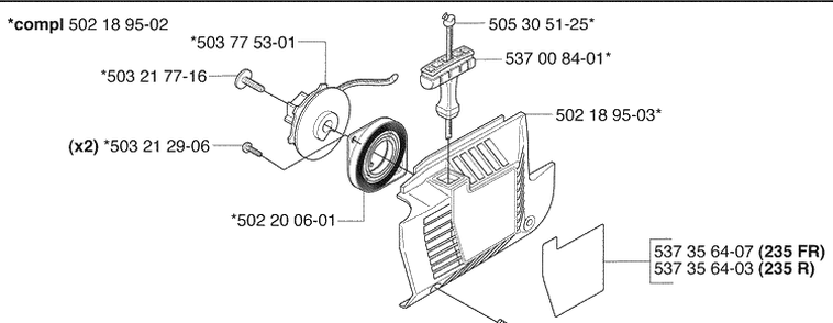 Starter Diagram and Parts List for 235FR 2009-06 Husqvarna Brush Cutter