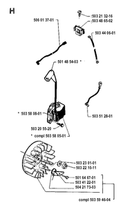 Ignition System Diagram and Parts List for 40 19912200001-19952300000 Husqvarna Chainsaw