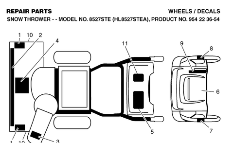 Decals Diagram and Parts List for 8527STE (HL8527STEA)(2004-03) Husqvarna Snow Blower