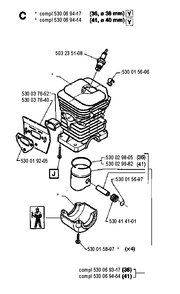 Cylinder Piston Diagram and Parts List for 36 19941800001 & Above Husqvarna Chainsaw