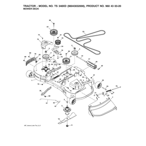 Mower Deck Diagram and Parts List for 96043032000  Husqvarna Lawn Tractor